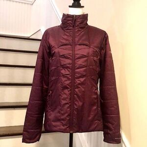 COLUMBIA OmniHeat Burgundy Quilted Insulated Jacket Thumbholes Zipper Pockets LG